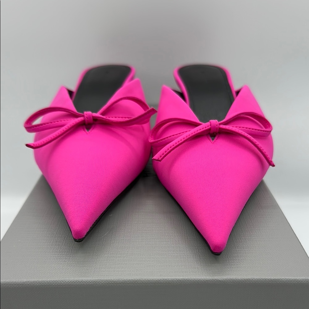 Balenciaga Knife Kitten Heel Bow Mule Pink Size 37 EU / 7 US NIB - Picture 2 of 15